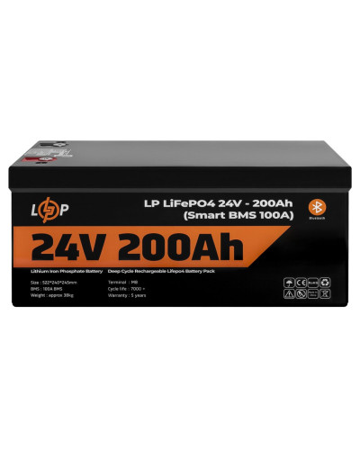 Аккумулятор LP LiFePO4 24V (25,6V) - 200 Ah (5120Wh) (Smart BMS 100А) с BT пластик для ИБП Аккумулятор LP LiFePO4 24V (25,6V) - 200 Ah (5120Wh) (Smart BMS 100А) с BT пластик для ИБП