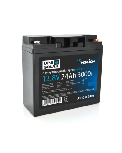 Литий-железо-фосфатный аккумулятор Merlion LiFePO4 12.8V 24AH (178x74x164) for UPS, 3000 циклов Литий-железо-фосфатный аккумулятор Merlion LiFePO4 12.8V 24AH (178x74x164) for UPS, 3000 циклов