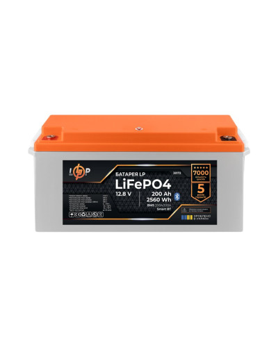 Аккумулятор LP LiFePO4 12,8V - 200 Ah (2560Wh) (BMS 200A/100А) пластик Smart BT