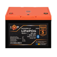 Аккумулятор LP LiFePO4 12,8V - 64 Ah (820Wh) (BMS 80A/64А) пластик Smart BT Аккумулятор LP LiFePO4 12,8V - 64 Ah (820Wh) (BMS 80A/64А) пластик Smart BT