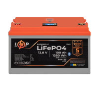 Аккумулятор LP LiFePO4 12,8V - 100 Ah (1280Wh) (BMS 100A/50А) пластик LCD Smart BT Аккумулятор LP LiFePO4 12,8V - 100 Ah (1280Wh) (BMS 100A/50А) пластик LCD Smart BT