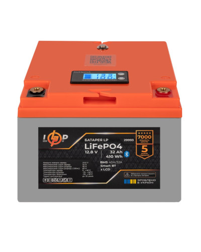 Аккумулятор LP LiFePO4 12,8V - 32 Ah (410Wh) (BMS 40А/32A) пластик LCD Smart BT