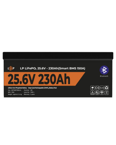 Аккумулятор LP LiFePO4 25,6V - 230 Ah (5888Wh) (Smart BMS 150А) с BT пластик