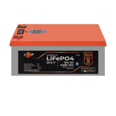 Аккумулятор LP LiFePO4 25,6V - 160 Ah (4096Wh) (BMS 200A/100А) пластик LCD Smart BT Аккумулятор LP LiFePO4 25,6V - 160 Ah (4096Wh) (BMS 200A/100А) пластик LCD Smart BT