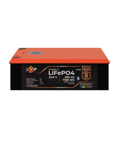 Аккумулятор LP LiFePO4 25,6V - 280 Ah (7168Wh) (BMS 200A/200А) пластик Smart BT Аккумулятор LP LiFePO4 25,6V - 280 Ah (7168Wh) (BMS 200A/200А) пластик Smart BT
