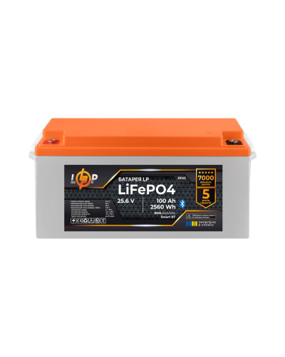 Аккумулятор LP LiFePO4 25,6V - 100 Ah (2560Wh) (BMS 80А/50) пластик Smart BT