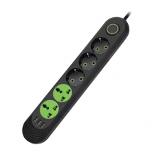 Сетевой фильтр F02U, 3 розетки EU + 2 розетки Universal + 3 USB, 1.5 м, сечение 3х0,75мм, 2500W, Black Сетевой фильтр F02U, 3 розетки EU + 2 розетки Universal + 3 USB, 1.5 м, сечение 3х0,75мм, 2500W, Black