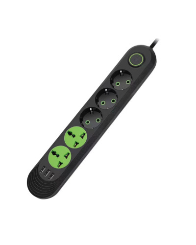 Сетевой фильтр F02U, 3 розетки EU + 2 розетки Universal + 3 USB, 1.5 м, сечение 3х0,75мм, 2500W, Black Сетевой фильтр F02U, 3 розетки EU + 2 розетки Universal + 3 USB, 1.5 м, сечение 3х0,75мм, 2500W, Black