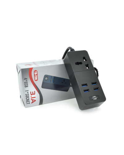 Сетевой фильтр ТВ-Т06, 1 розетка + 4 USB, 2 м, сечение 3х0,75мм, 2500W, Black Сетевой фильтр ТВ-Т06, 1 розетка + 4 USB, 2 м, сечение 3х0,75мм, 2500W, Black