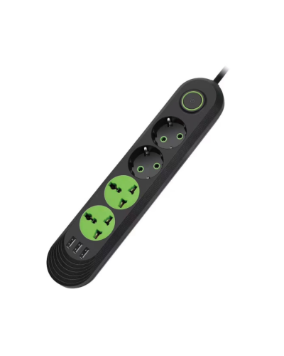 Сетевой фильтр F01U, 2 розетки EU + 2 розетки Universal + 3 USB, 1.5 м, сечение 3х0,75мм, 2500W, Black Сетевой фильтр F01U, 2 розетки EU + 2 розетки Universal + 3 USB, 1.5 м, сечение 3х0,75мм, 2500W, Black