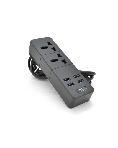 Сетевой фильтр ТВ-Т07, 2 розетки + 4 USB, 2 м, сечение 3х0,75мм, 2500W, Black