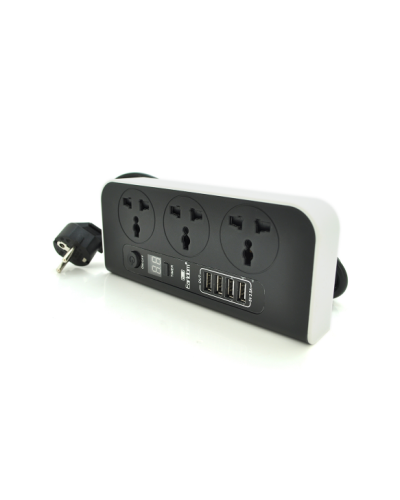 Сетевой фильтр EARLDOM ET-SC02 на 3 розетки + 4 USB, 220В, Black