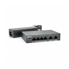 Коммутатор POE Dahua DH-PFS3006-4ET-60 с 4 портами POE 100Мбит + 2 порта Ethernet (UP-Link) 100Мбит, корпус - металл, Black, БП в комплекте