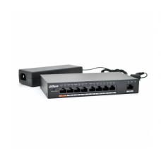 Коммутатор POE Dahua DH-PFS3009-8ET-96 48V с 8 портами POE 100Мбит + 1 порт Ethernet (UP-Link) 100Мбит, корпус - металл, Black, БП в комплекте